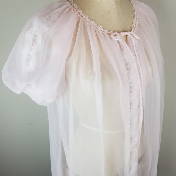 Vintage 1950's Pink Chiffon w/ Rosebuds Romantic Sheer Robe by Miss Elaine * NEW - Picture 10 of 11
